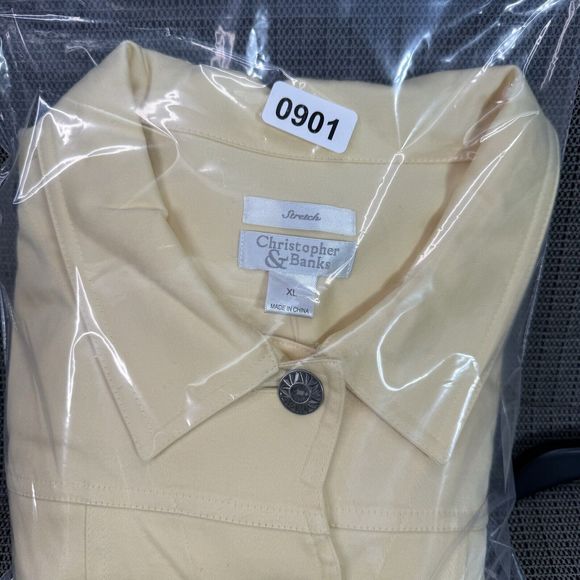 Christopher & Banks Jacket Womens XL Yellow Stretch Cotton Blend Button Up - Picture 11 of 11